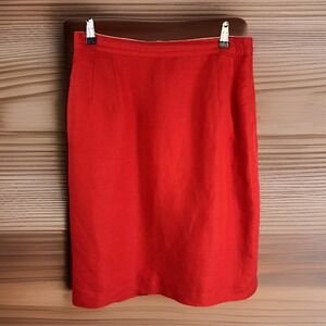 Vintage Linen Blend Pencil Skirt‎ M/L Tomato Red Timeless Bold Career Lined